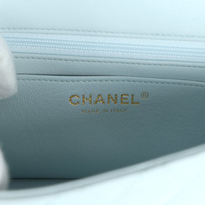 Chanel Mini Rectangular Flap with Top Handle Light Blue Lambskin Light Gold Hardware