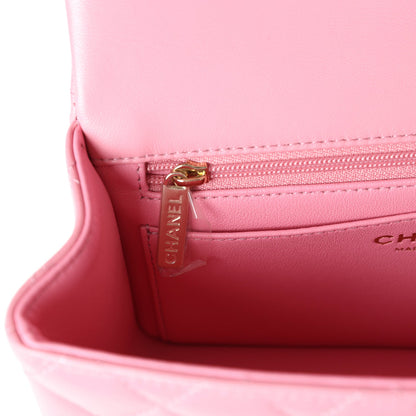Chanel Mini Rectangular Flap Top Handle Dark Pink Lambskin Light Gold Hardware