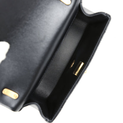 Chanel Mini Square Pearl Flap Bag Black Lambskin Brushed Gold Hardware