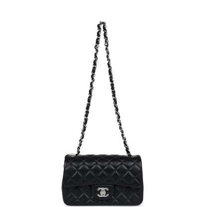 Chanel Mini Classic Flap Rectangle Black Lambskin Silver Hardware