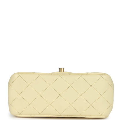 Chanel Mini Camellia Crush Square Flap Yellow Lambskin Antique Gold Hardware