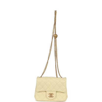 Chanel Mini Camellia Crush Square Flap Yellow Lambskin Antique Gold Hardware