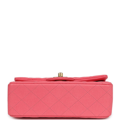 Chanel Mini Rectangular Flap with Top Handle Hot Pink Caviar Antique Gold Hardware