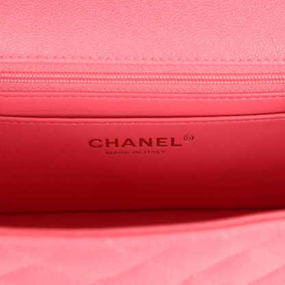 Chanel Mini Rectangular Flap with Top Handle Hot Pink Caviar Antique Gold Hardware