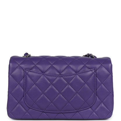 Chanel Mini Rectangular Flap Dark Purple Lambskin Silver Hardware