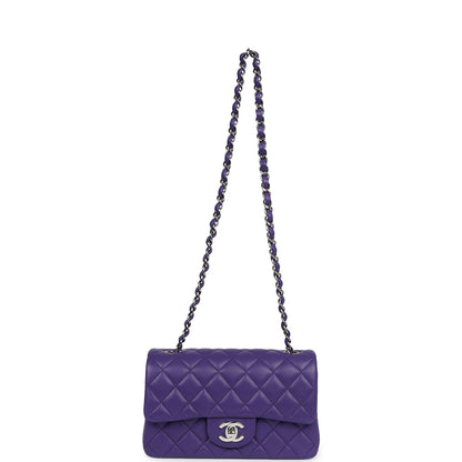 Chanel Mini Rectangular Flap Dark Purple Lambskin Silver Hardware
