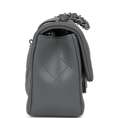 Chanel Mini Rectangular Flap Bag Dark Grey Caviar Silver Hardware