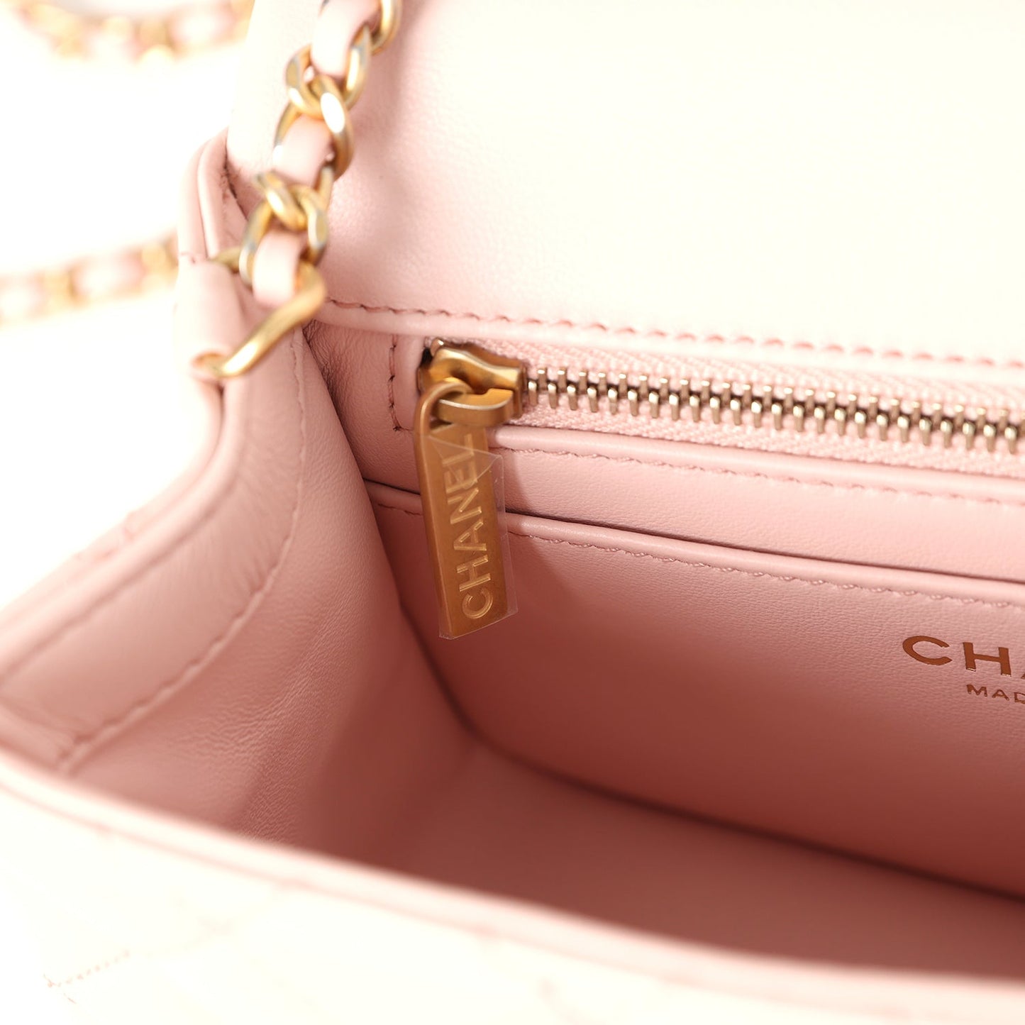 Chanel Mini Pearl Crush Square Flap Bag Light Pink Lambskin Aged Gold Hardware