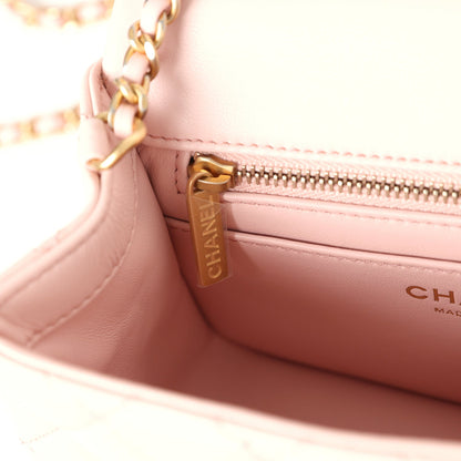 Chanel Mini Pearl Crush Square Flap Bag Light Pink Lambskin Aged Gold Hardware