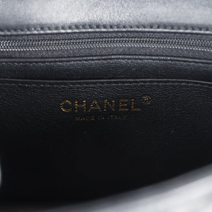 Chanel Mini Rectangular Flap with Top Handle Black Lambskin Light Gold Hardware