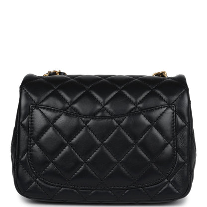 Chanel Mini Square Pearl Crush Flap Bag Black Lambskin Antique Gold Hardware