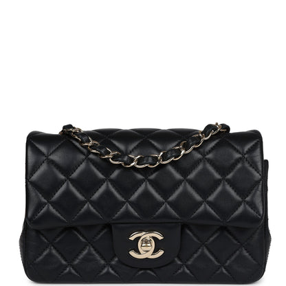Chanel Mini Rectangular Flap Black Lambskin Light Gold Hardware