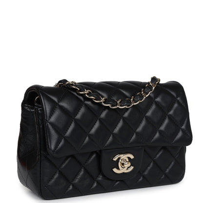 Chanel Mini Rectangular Flap Black Lambskin Light Gold Hardware
