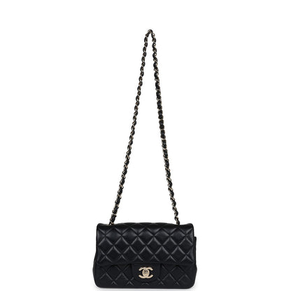 Chanel Mini Rectangular Flap Black Lambskin Light Gold Hardware