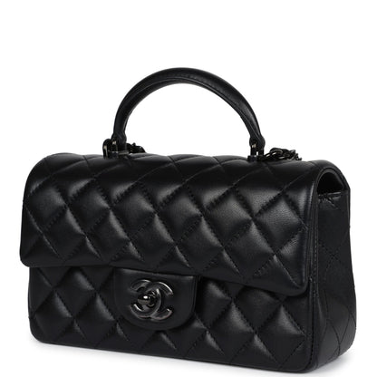 Chanel Mini Rectangular Top Handle Flap Bag So Black Lambskin Black Hardware