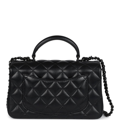 Chanel Mini Rectangular Top Handle Flap Bag So Black Lambskin Black Hardware