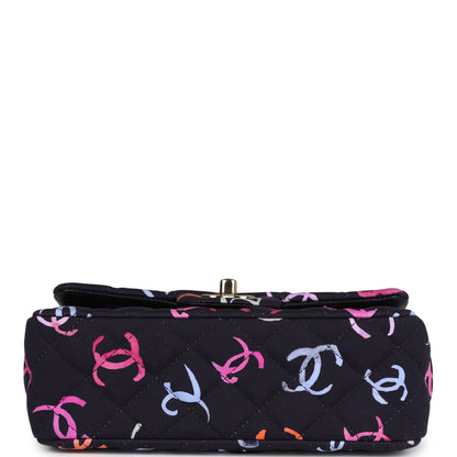 Chanel Mini Rectangular Flap Bag Navy Multicolored Printed Fabric Gold Hardware