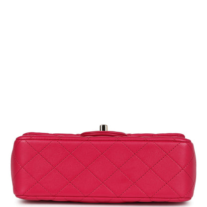 Chanel Mini Top Handle Rectangular Flap Bag Fuchsia Lambskin Light Gold Hardware