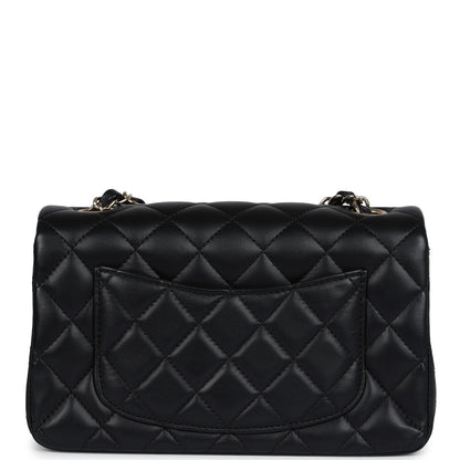 Chanel Mini Classic Rectangular Flap Bag Black Lambskin Light Gold Hardware