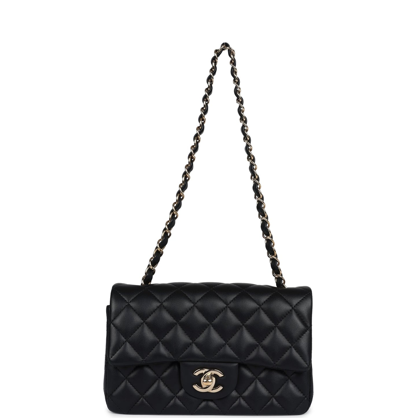 Chanel Mini Classic Rectangular Flap Bag Black Lambskin Light Gold Hardware
