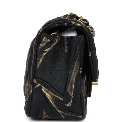 Chanel Mini Rectangular Flap Black and Gold Aged Calfskin Antique Gold Hardware