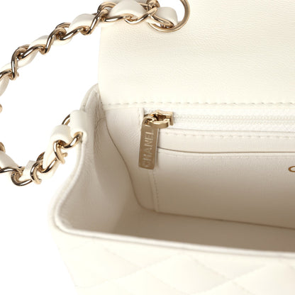 Chanel Mini Rectangular Flap Bag White Lambskin Light Gold Hardware