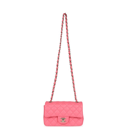 Chanel Mini Rectangular Flap Bag Hot Pink Lambskin Light Gold Hardware