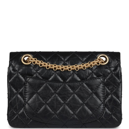 Chanel Mini Reissue 224 2.55 Flap Bag Black Crumpled Aged Calfskin Antique Gold Hardware