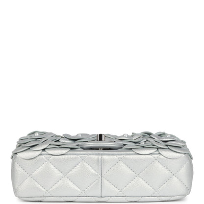 Chanel Mini Rectangular Camellia Flap Bag Silver Lambskin Silver Hardware