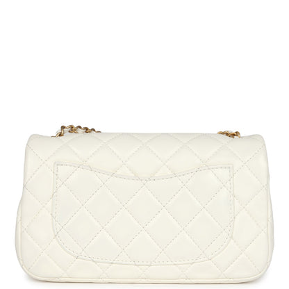 Chanel Mini Square Pearl Crush Flap Bag White Lambskin Antique Gold Hardware
