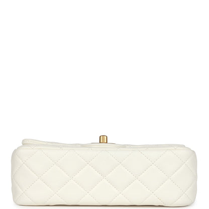 Chanel Mini Square Pearl Crush Flap Bag White Lambskin Antique Gold Hardware