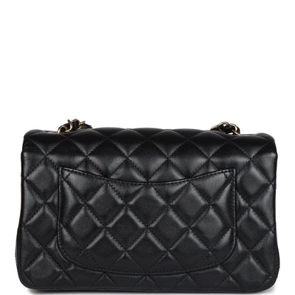 Chanel Mini Rectangular Flap Bag Black Lambskin Gold Hardware