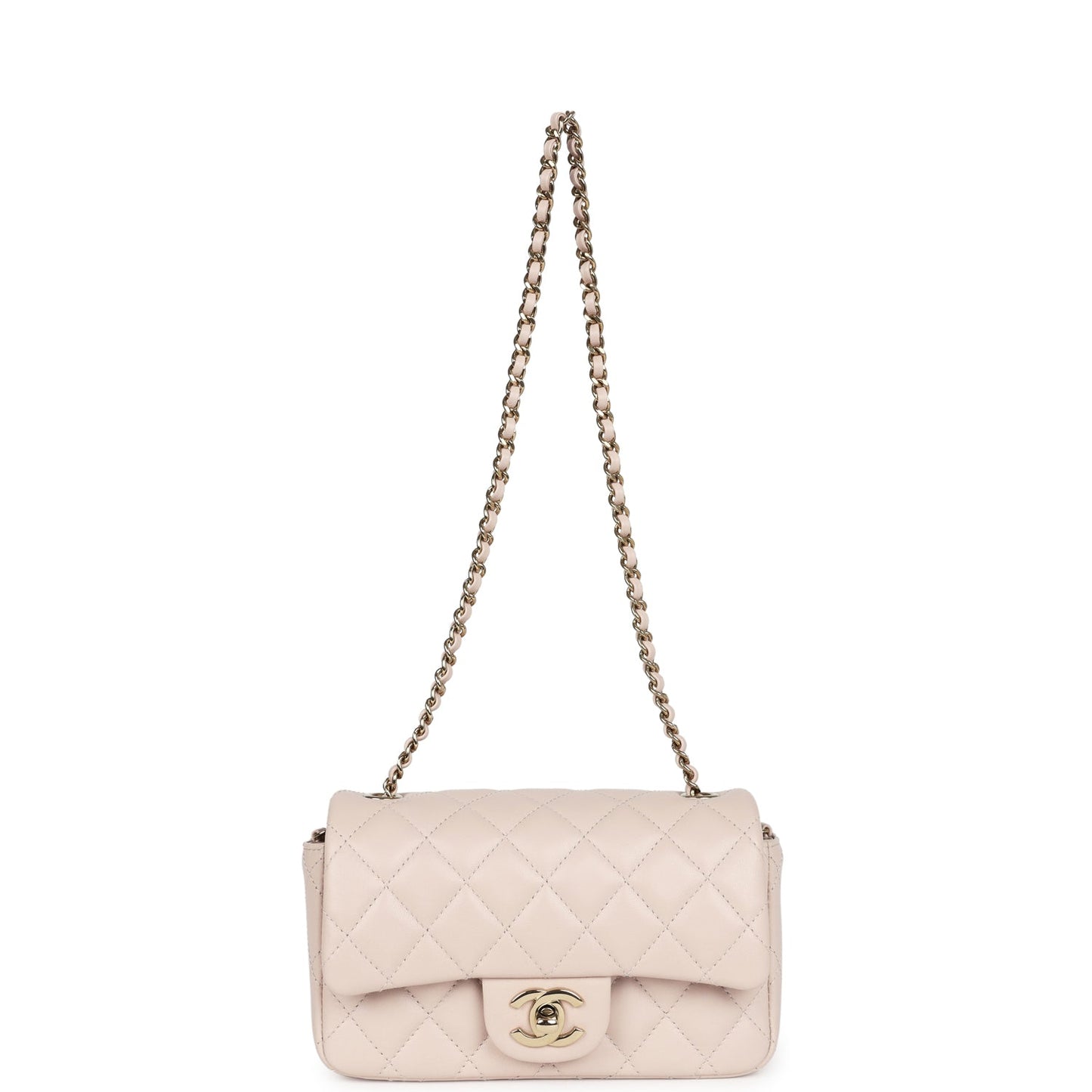 Chanel Mini Rectangular Flap Bag Light Beige Lambskin Light Gold Hardware