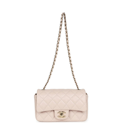Chanel Mini Rectangular Flap Bag Light Beige Lambskin Light Gold Hardware
