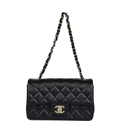 Chanel Mini Classic Rectangular Flap Bag Black Lambskin Light Gold Hardware