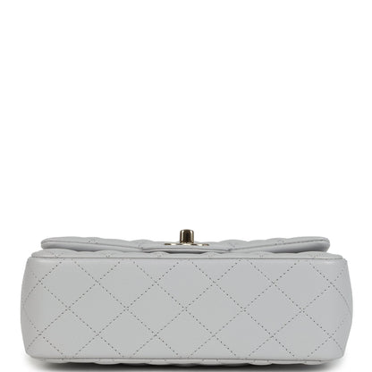 Chanel Mini Rectangular Flap Bag with Top Handle Light Grey Lambskin Light Gold Hardware