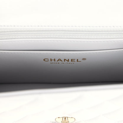 Chanel Mini Rectangular Flap Bag with Top Handle Light Grey Lambskin Light Gold Hardware