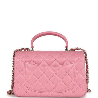 Chanel Mini Rectangular Flap with Top Handle Pink Lambskin Light Gold Hardware