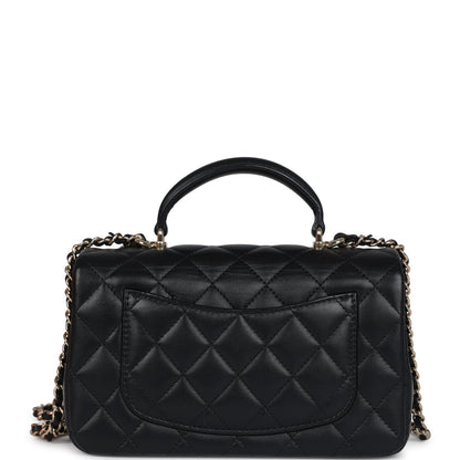 Chanel Mini Rectangular Top Handle Flap Bag Black Lambskin Light Gold Hardware