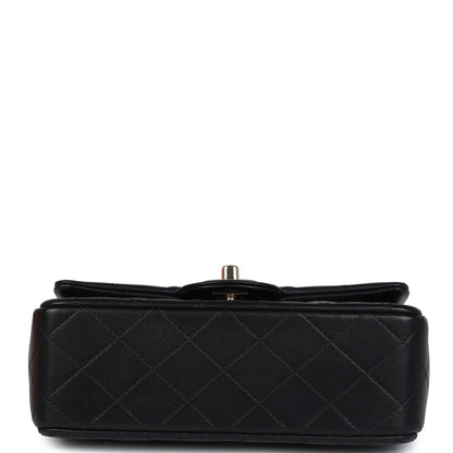 Chanel Mini Rectangular Top Handle Flap Bag Black Lambskin Light Gold Hardware