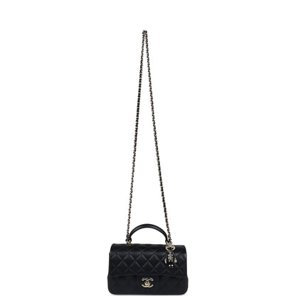 Chanel Mini Rectangular Top Handle Flap Bag Black Lambskin Light Gold Hardware