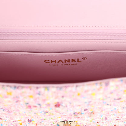 Chanel Mini Classic Rectangular Flap Bag Pink Tweed and Sequin Light Gold Hardware