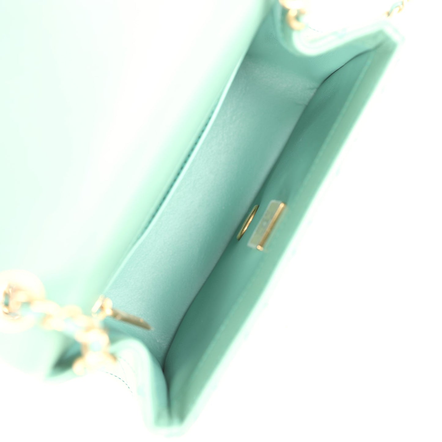 Chanel Mini Square Pearl Crush Flap Bag Green Lambskin Antique Gold Hardware