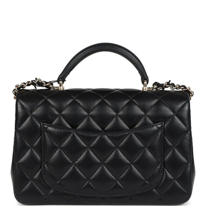 Chanel Mini Rectangular Top Handle Flap Bag Black Lambskin Light Gold Hardware