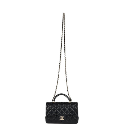 Chanel Mini Rectangular Top Handle Flap Bag Black Lambskin Light Gold Hardware