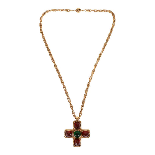 Chanel Vintage Gold Gripoix Byzantine Cross Pendant Necklace