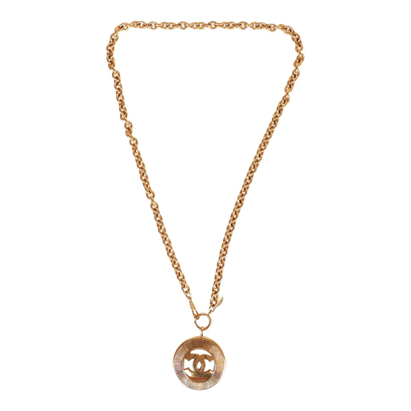 Chanel Vintage 24K Gold Plated Sunburst Interlocking CC Medallion Necklace