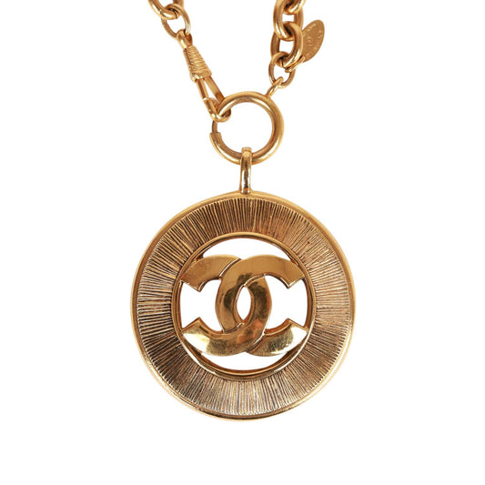 Chanel Vintage 24K Gold Plated Sunburst Interlocking CC Medallion Necklace