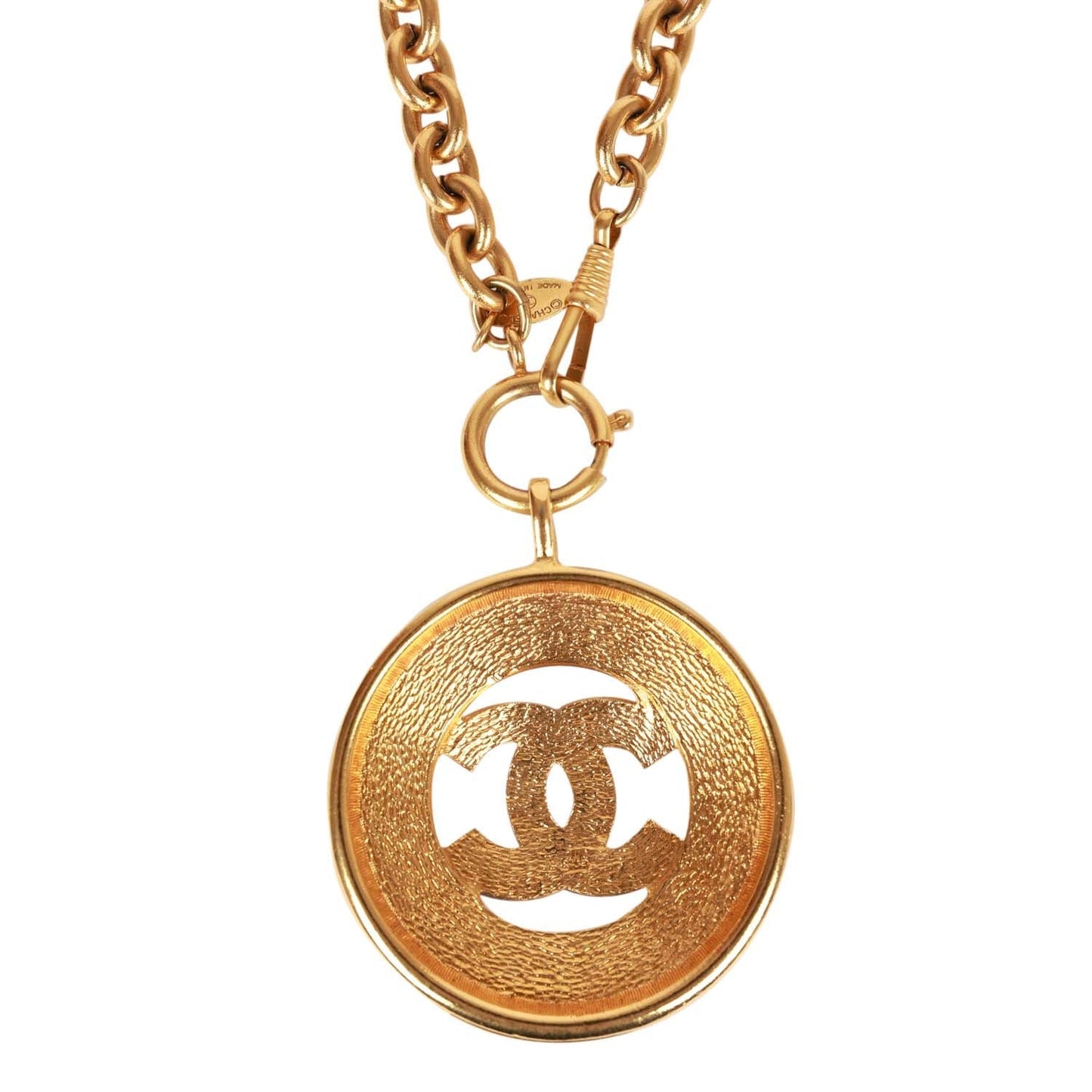 Chanel Vintage 24K Gold Plated Sunburst Interlocking CC Medallion Necklace