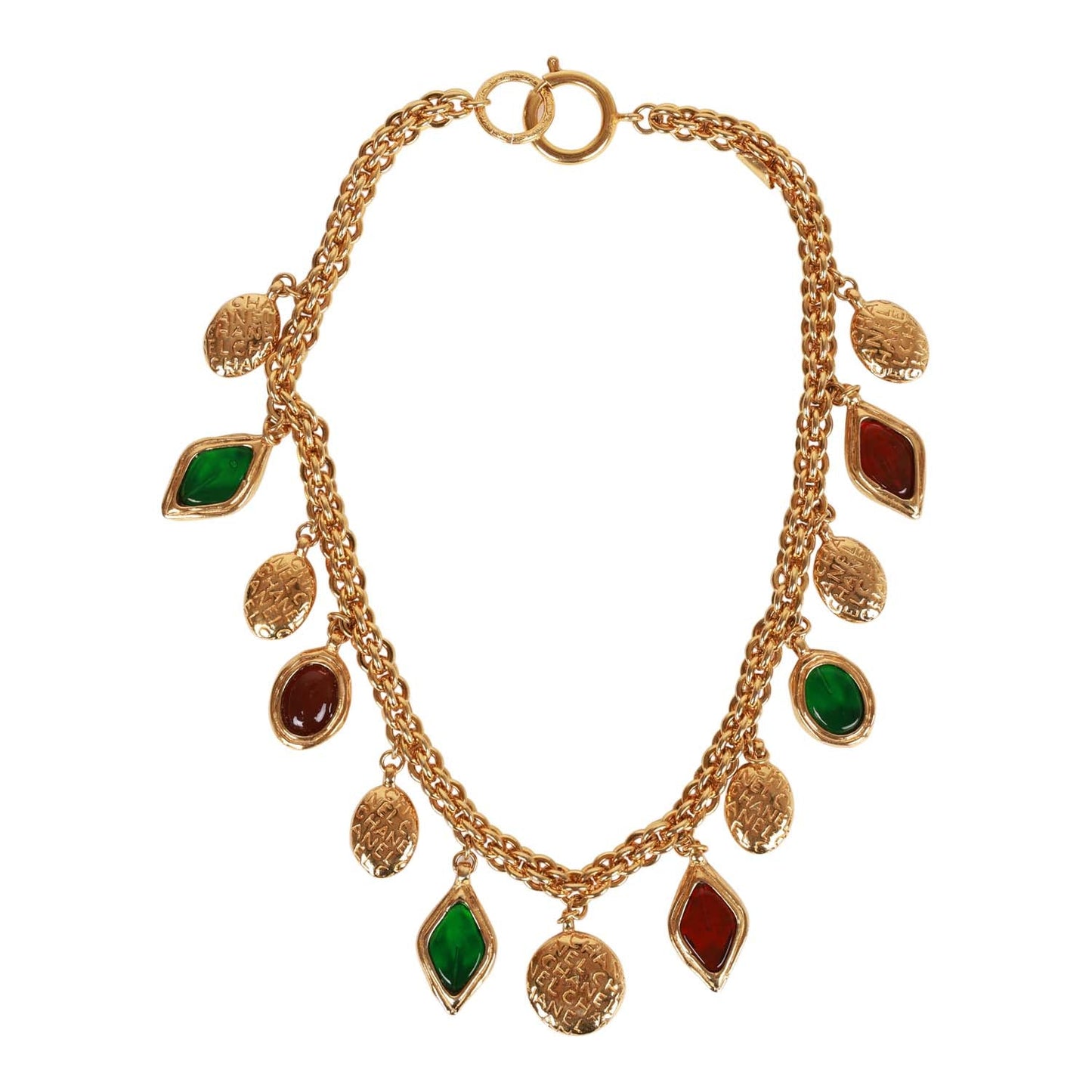 Chanel Vintage 24K Gold Plated Ruby and Emerald Gripoix Choker Necklace
